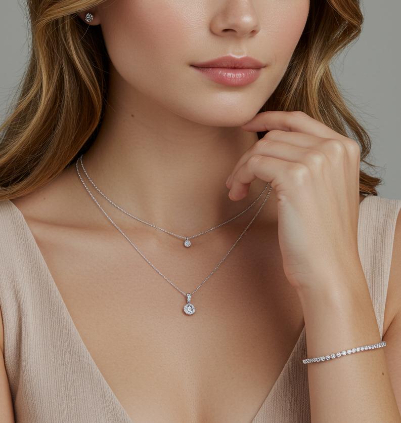 diamond studded 14k white gold double infinity pendant charm on white gold cable link chain necklace