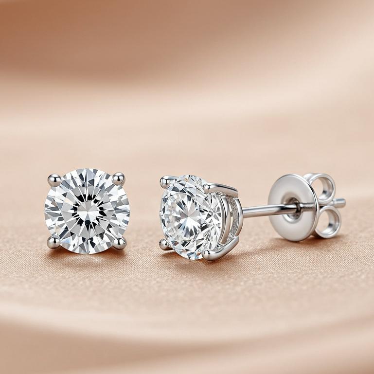 diamond stud earrings set in 14k white gold