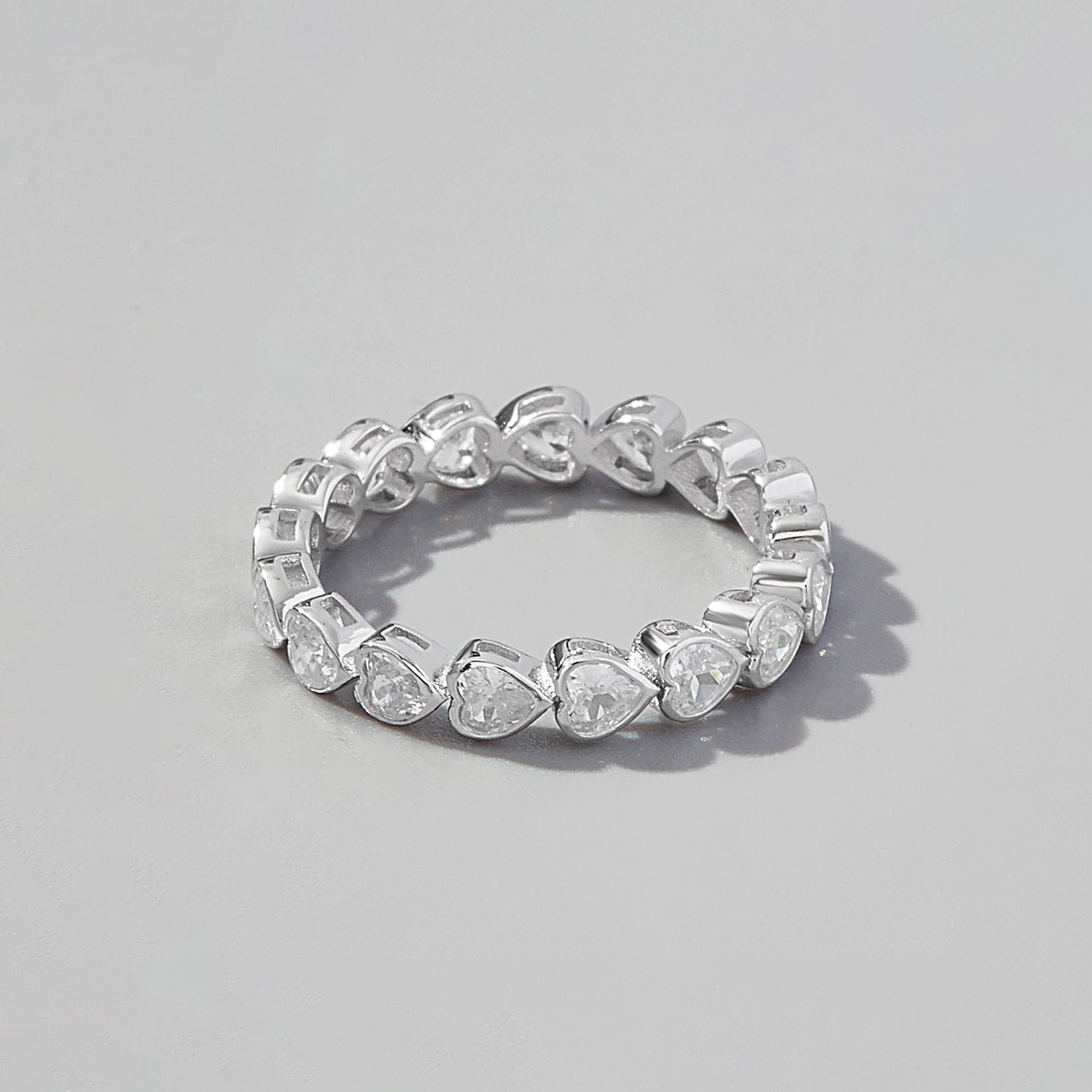 Silver Natural Zircon Eternity Heart Ring