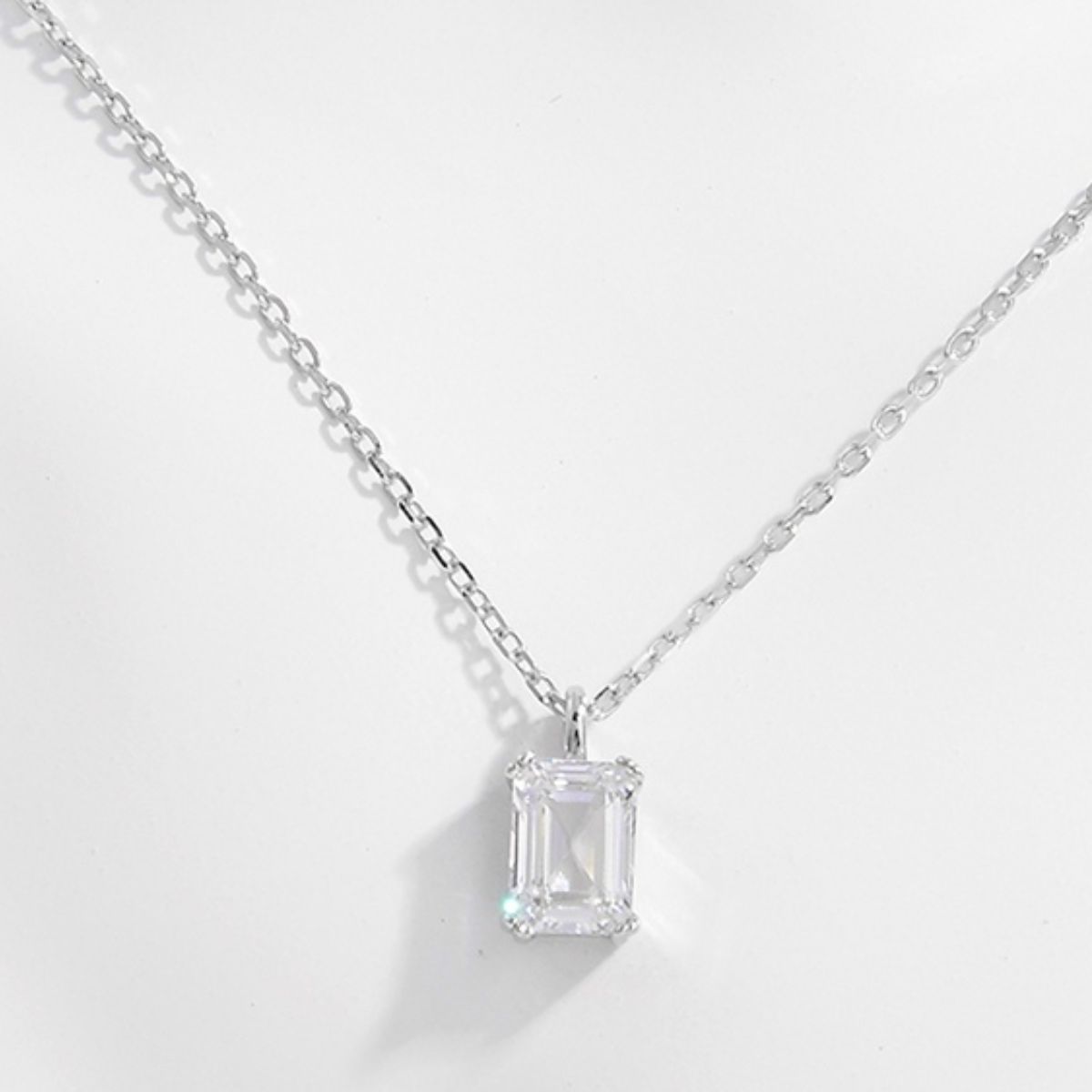 Platinum Plated Rectangle Cut Zircon Pendant