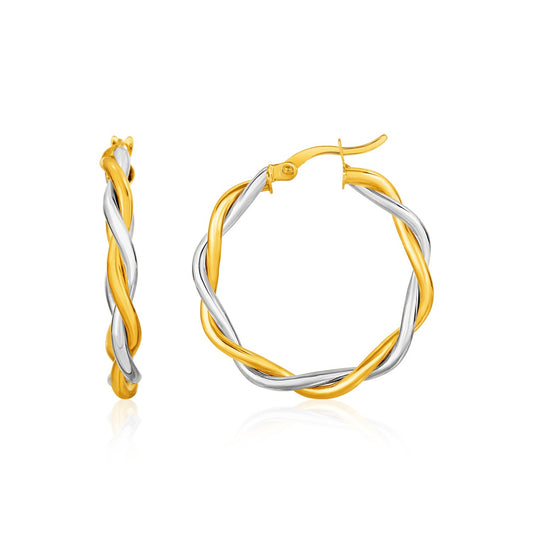 10k twisted wire yellow and white gold hoop earrings