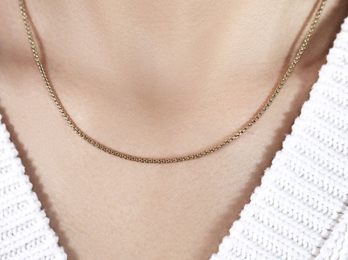 14k gold box link chain necklace high polish