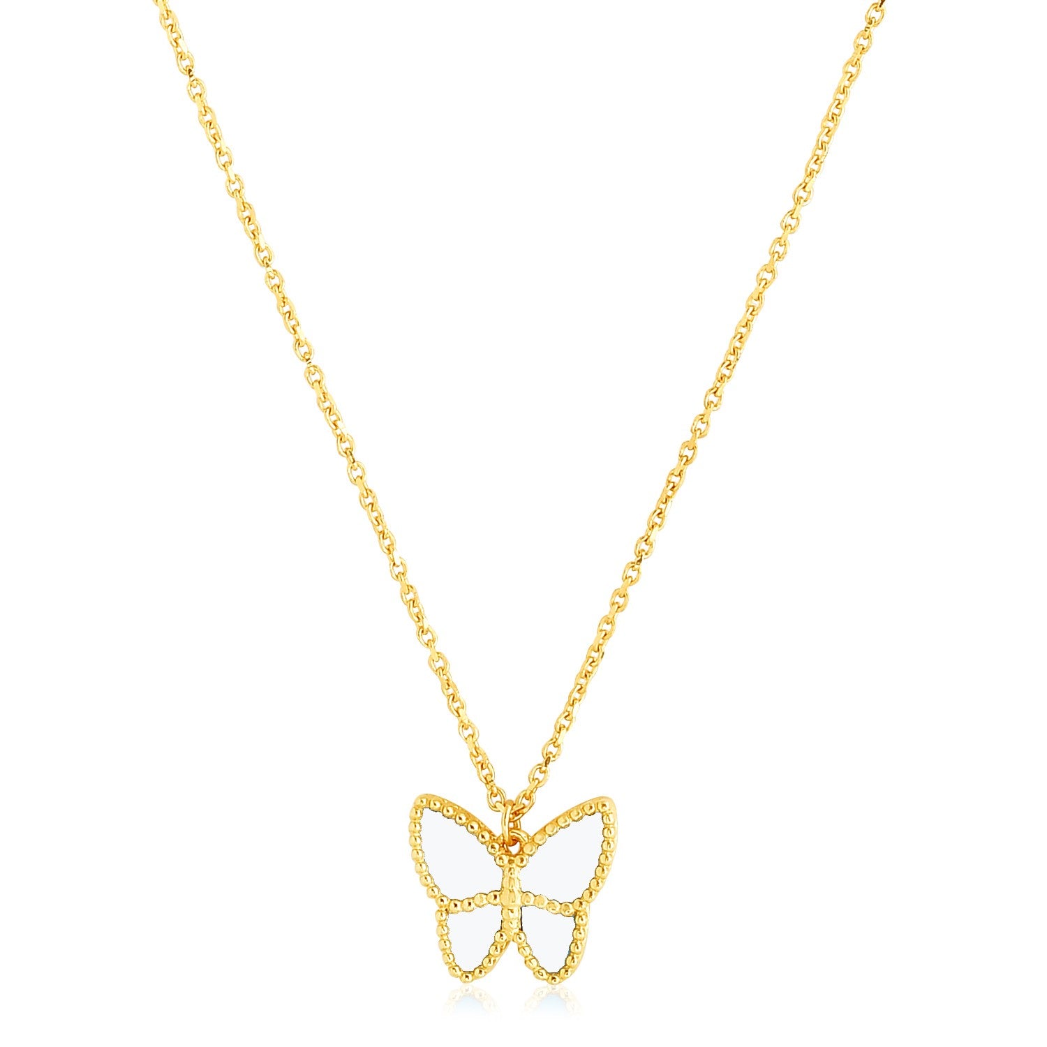 14k polished yellow gold pearl butterfly necklace