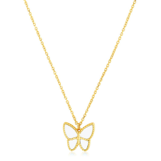 14k polished yellow gold pearl butterfly necklace