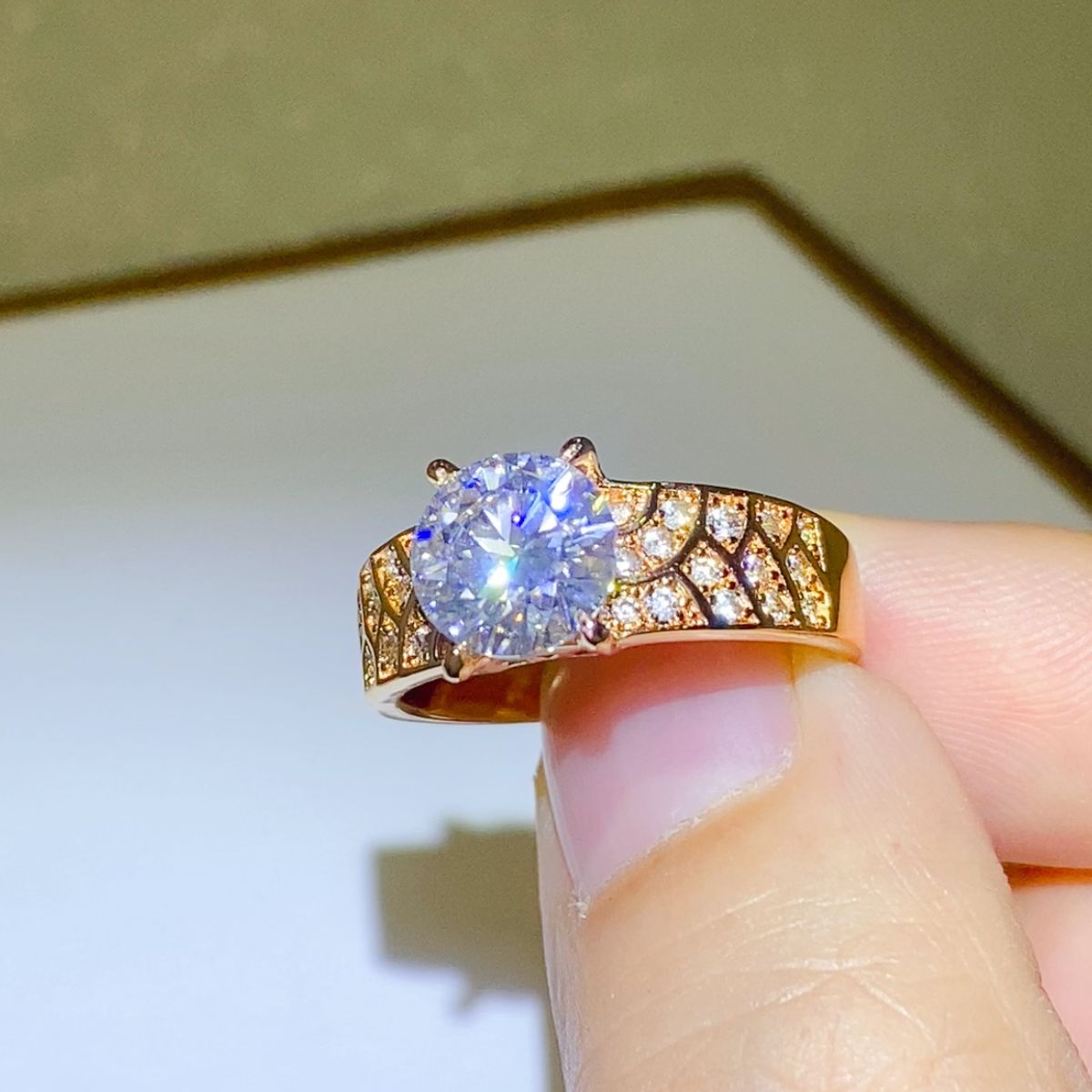 eco friendly diamond alternative moissonite 18k gold plated 925 sterling silver ring for women