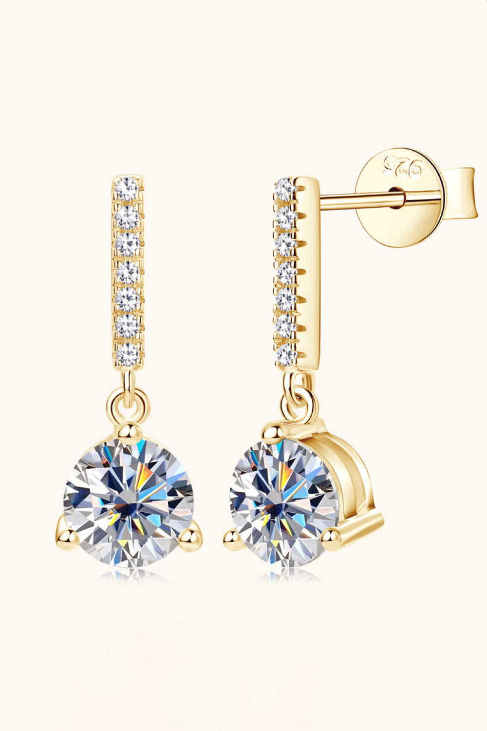 18k gold plated two carat moissanite silver drop earings