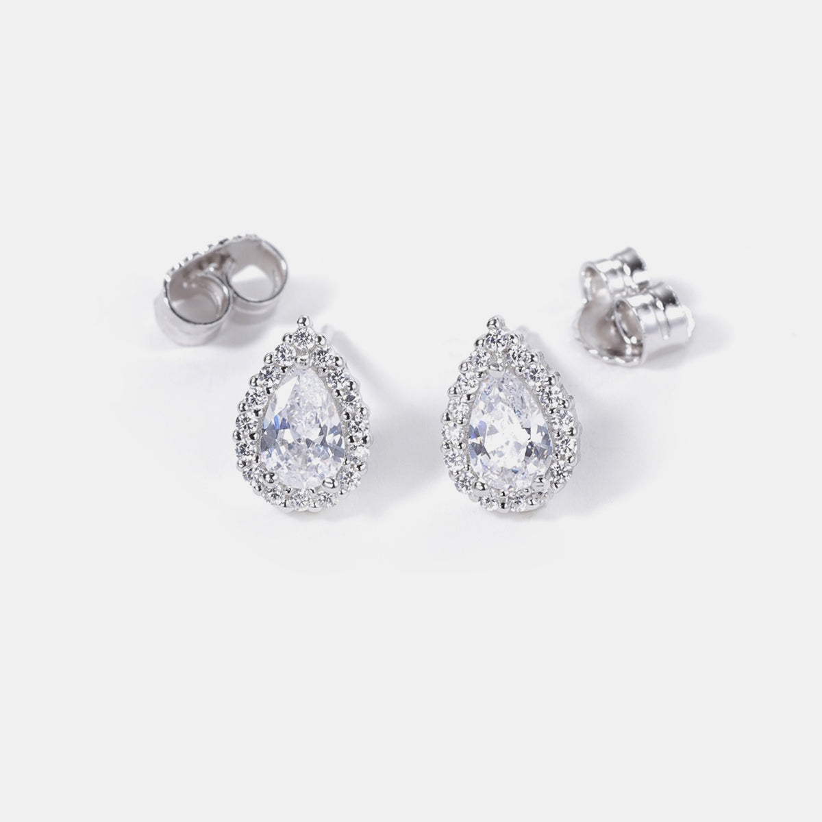 Platinum Plated Silver Zircon Teardrop Earrings