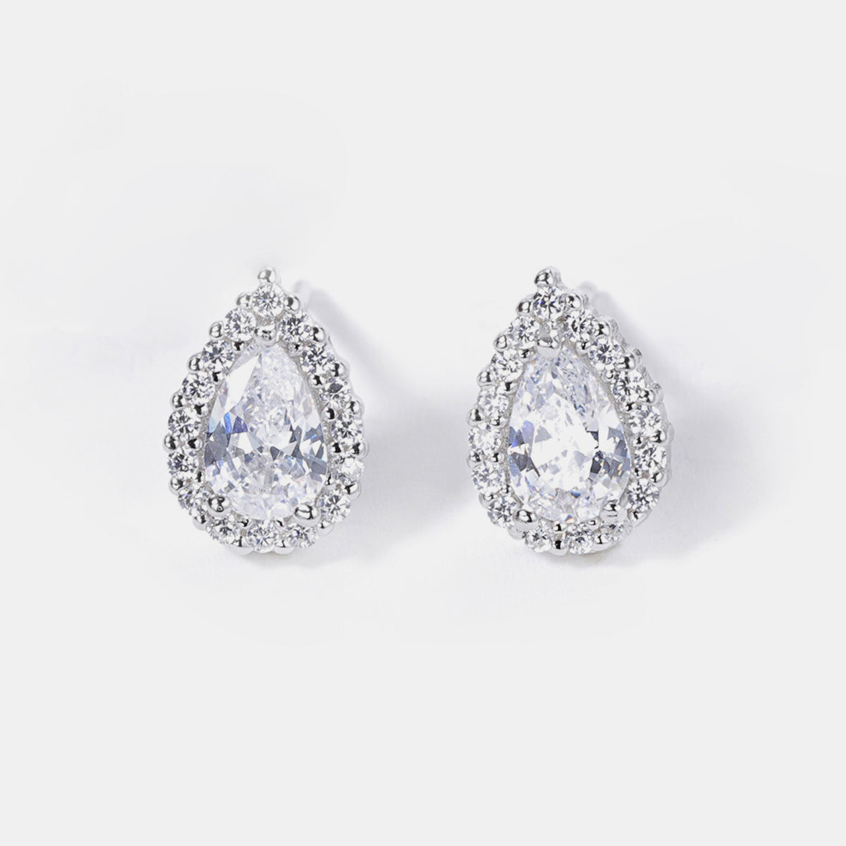 Platinum Plated Silver Zircon Teardrop Earrings