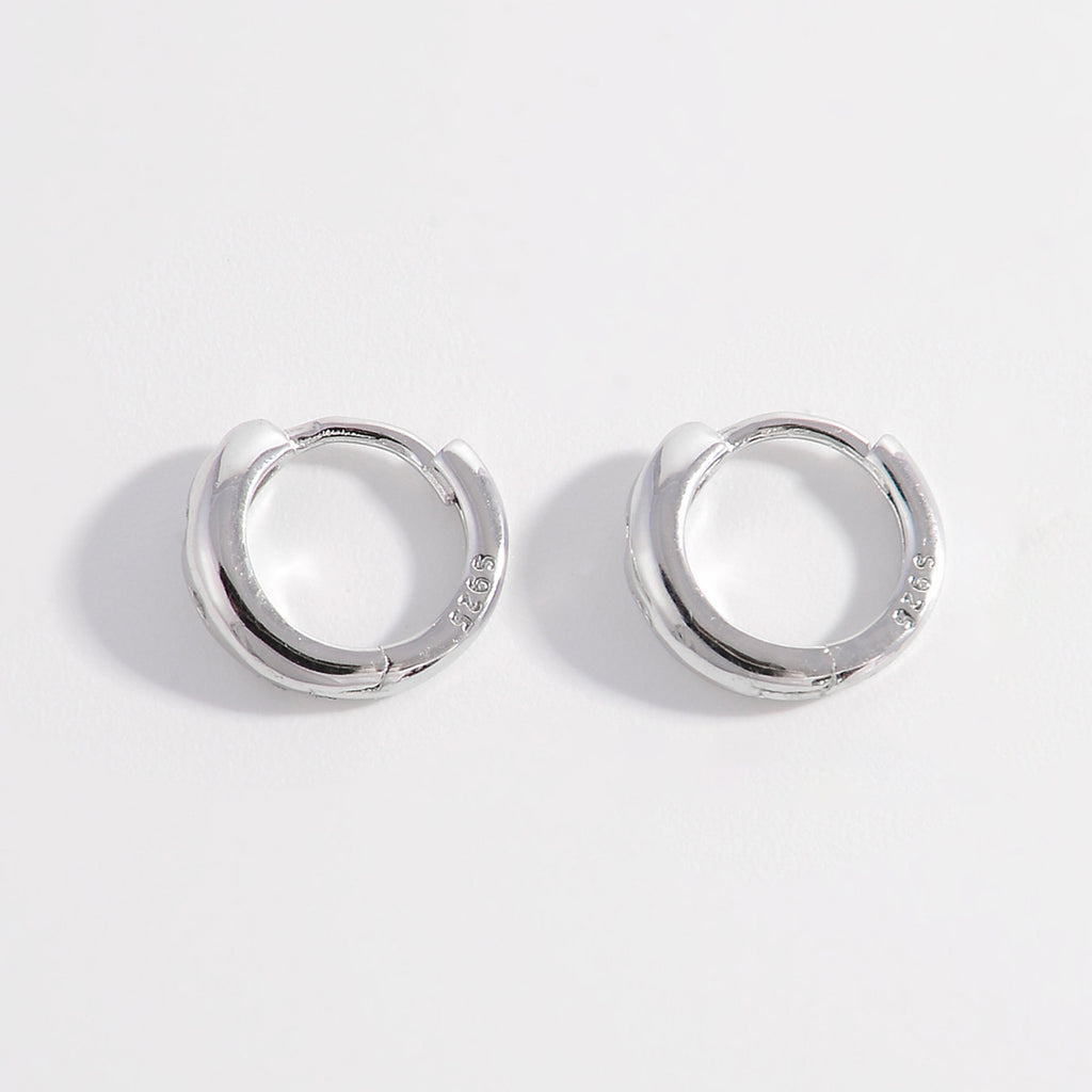 Silver Inlaid Zircon Huggie Earrings