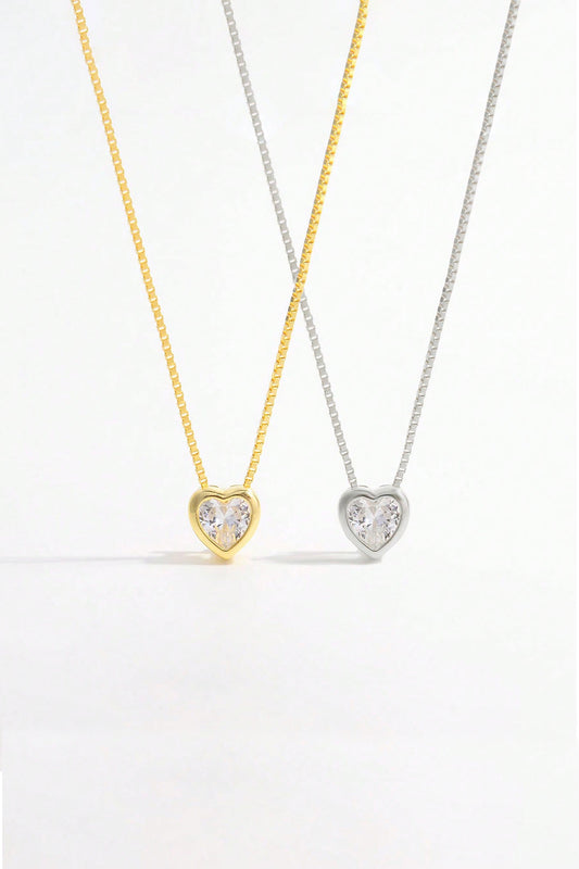 Silver Inlaid Natural Zircon Heart Pendant Necklace