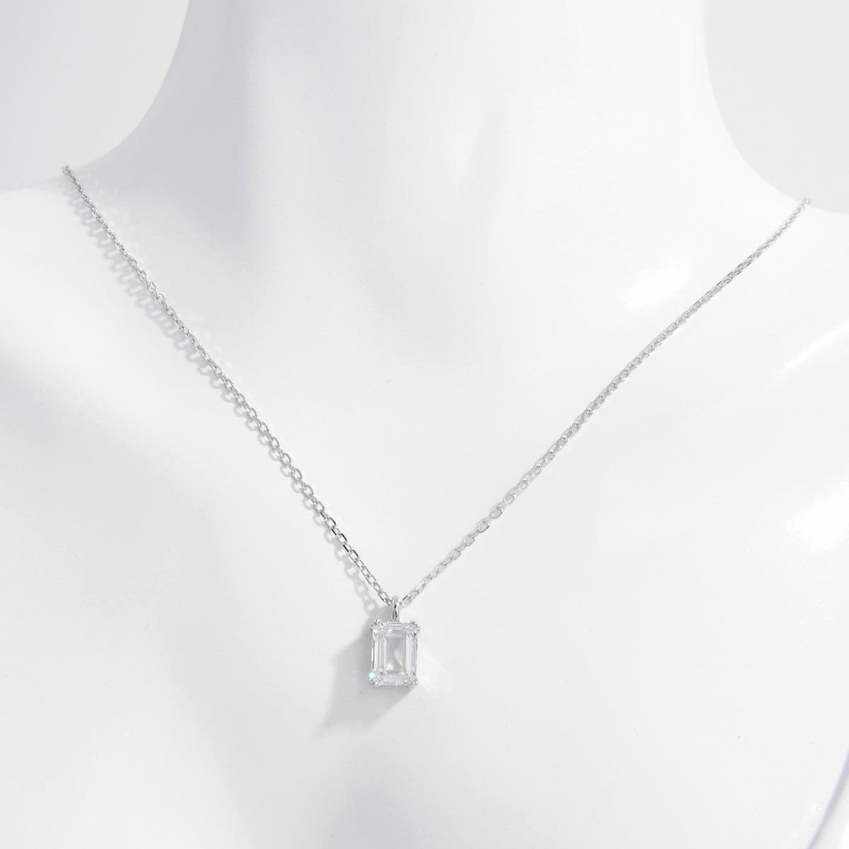 Platinum Plated Rectangle Cut Zircon Pendant