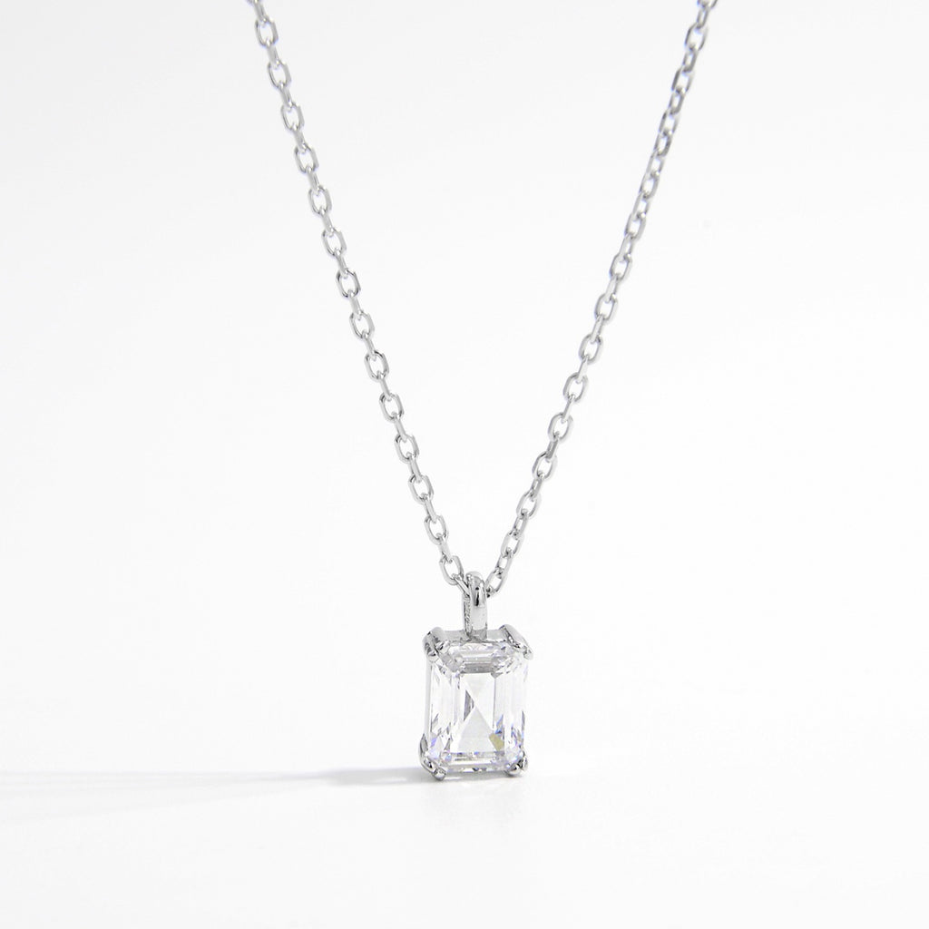 Platinum Plated Rectangle Cut Zircon Pendant