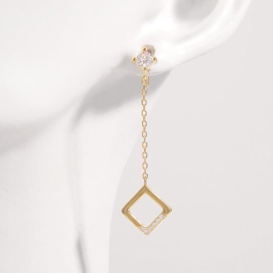 18k Gold Plated Silver Inlaid Natural Zircon Diamond Shaped Earrings