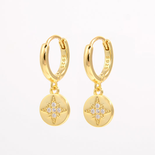 18k Gold Plated Silver Inlaid Natural Zircon Drop Earrings