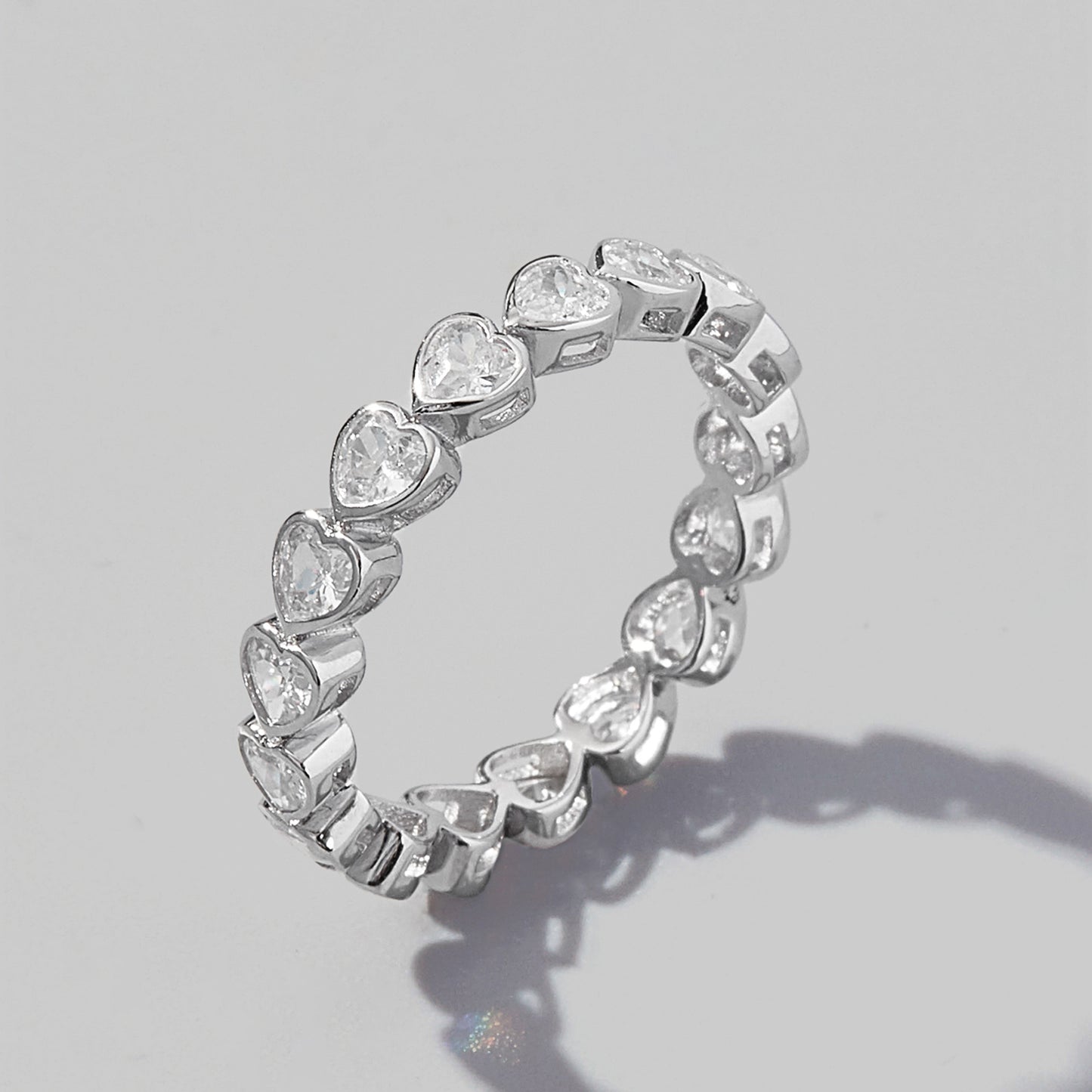 Silver Natural Zircon Eternity Heart Ring