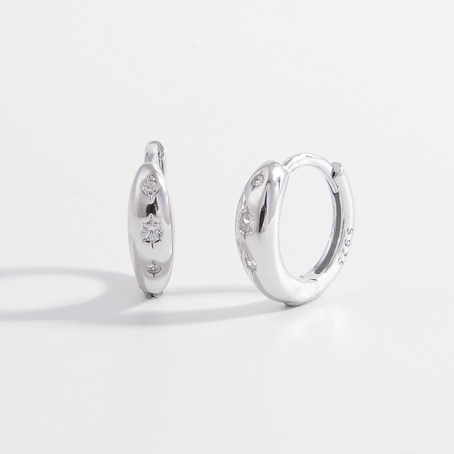 Silver Inlaid Zircon Huggie Earrings