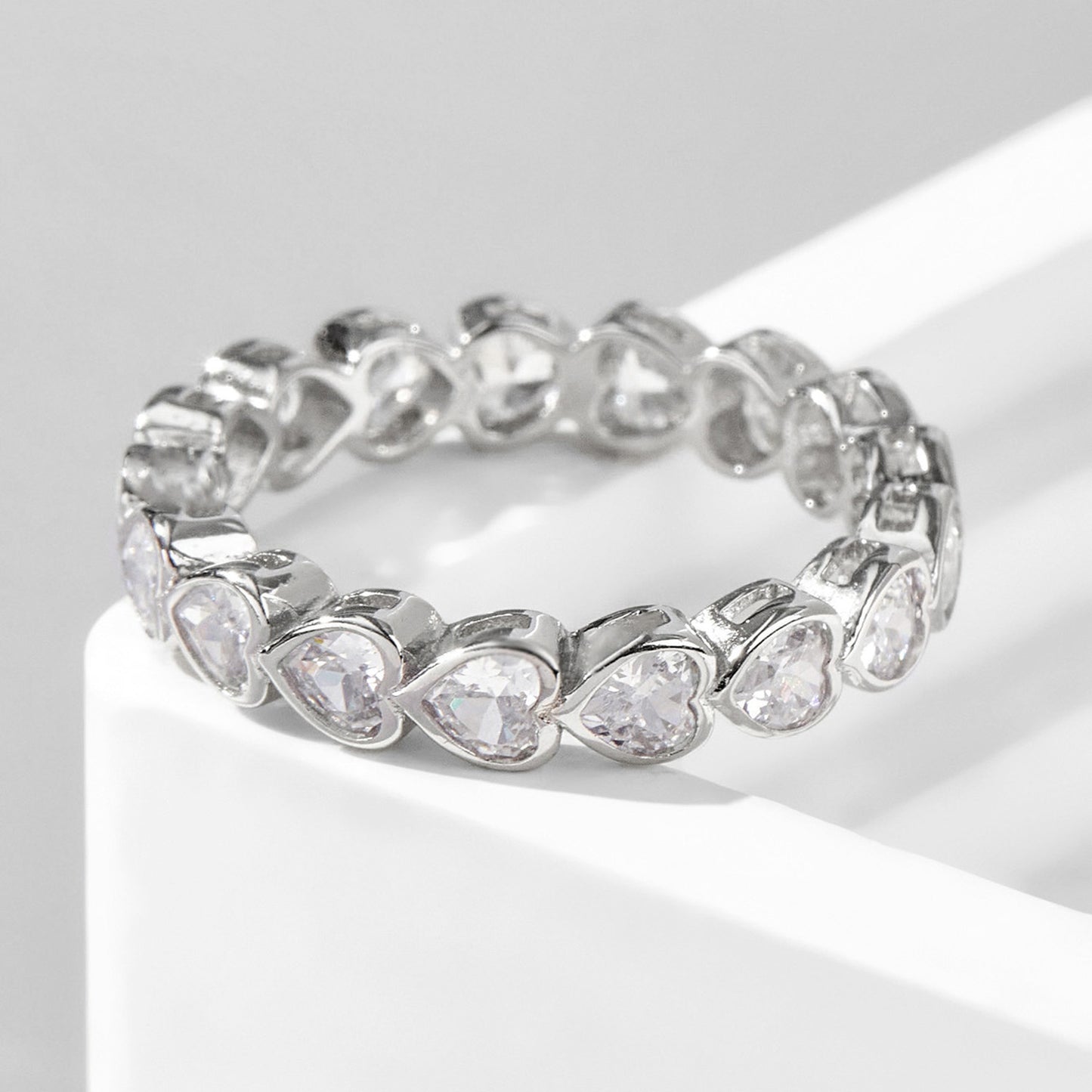 Silver Natural Zircon Eternity Heart Ring