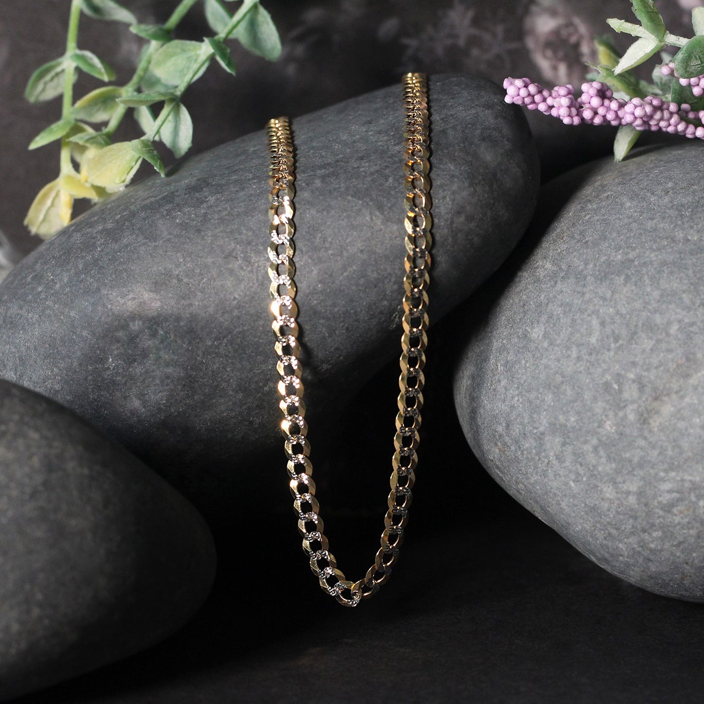 14k Solid Gold Two Tone Pave Curb Chain