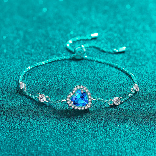 Harmony Heart-Shaped Sapphire Blue Moissanite Bracelet