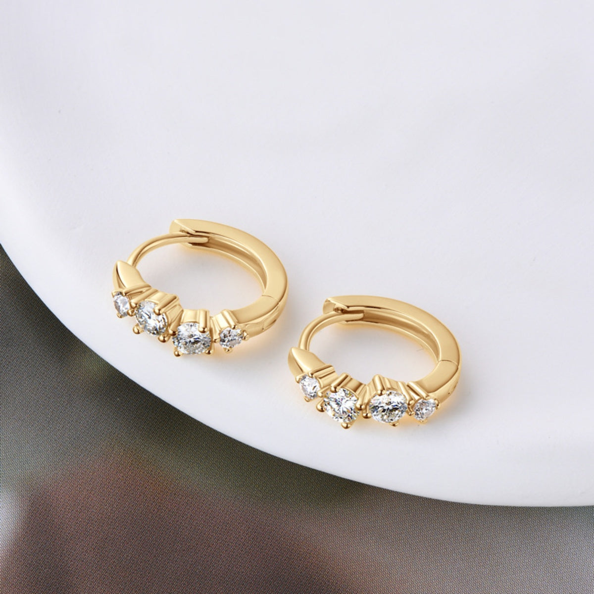 Silver and Gold Plated Moissanite Huggie Earrings