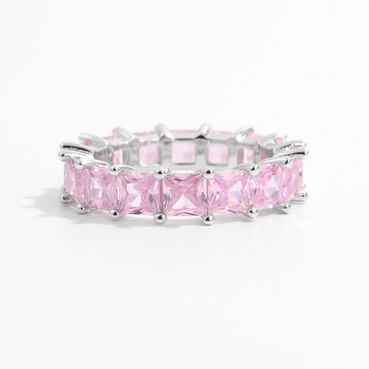 Silver Inlaid Natural Pink Zircon Eternity Ring