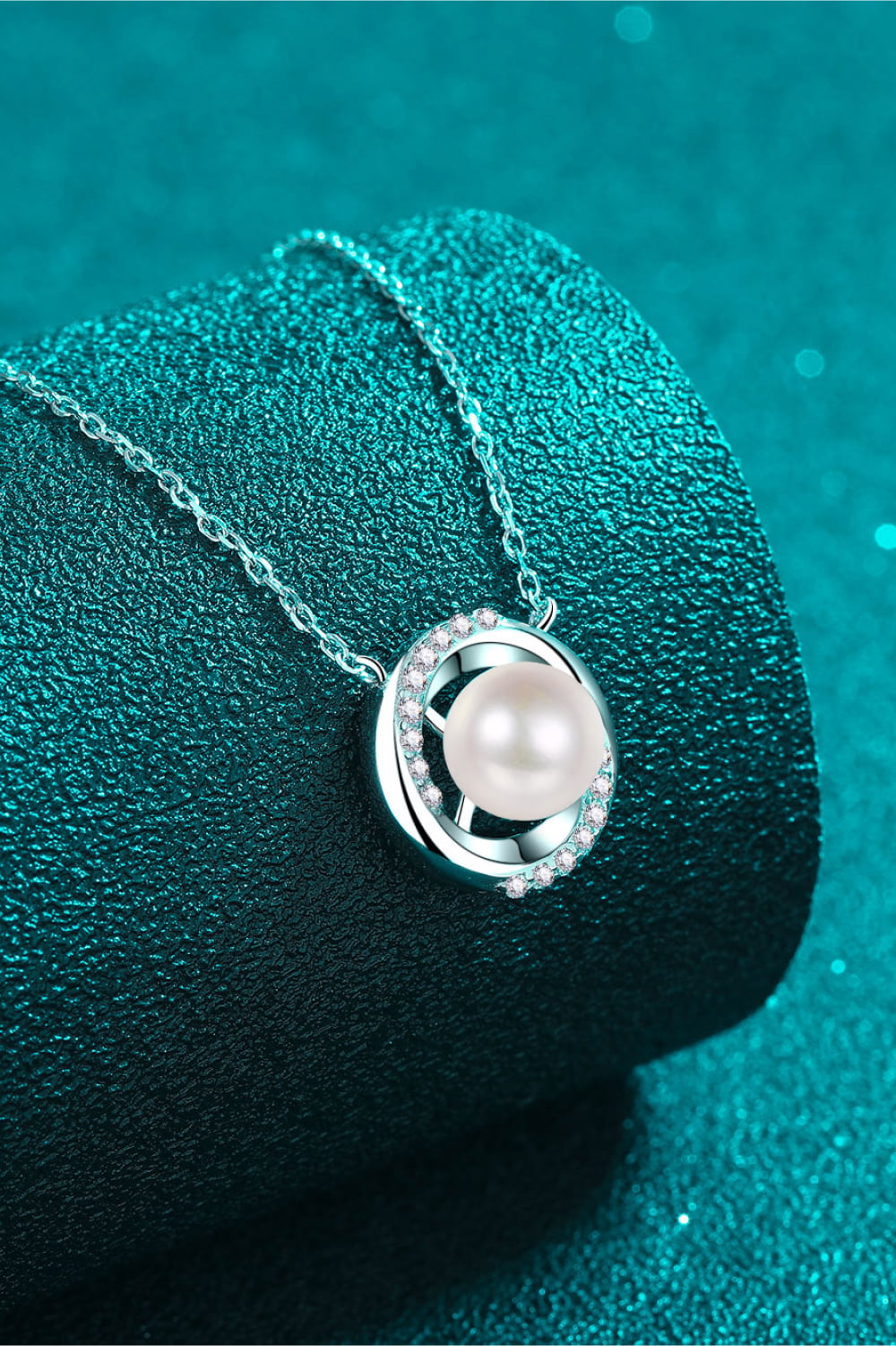 freshwater pearl moissanite rhodium plated silver necklace