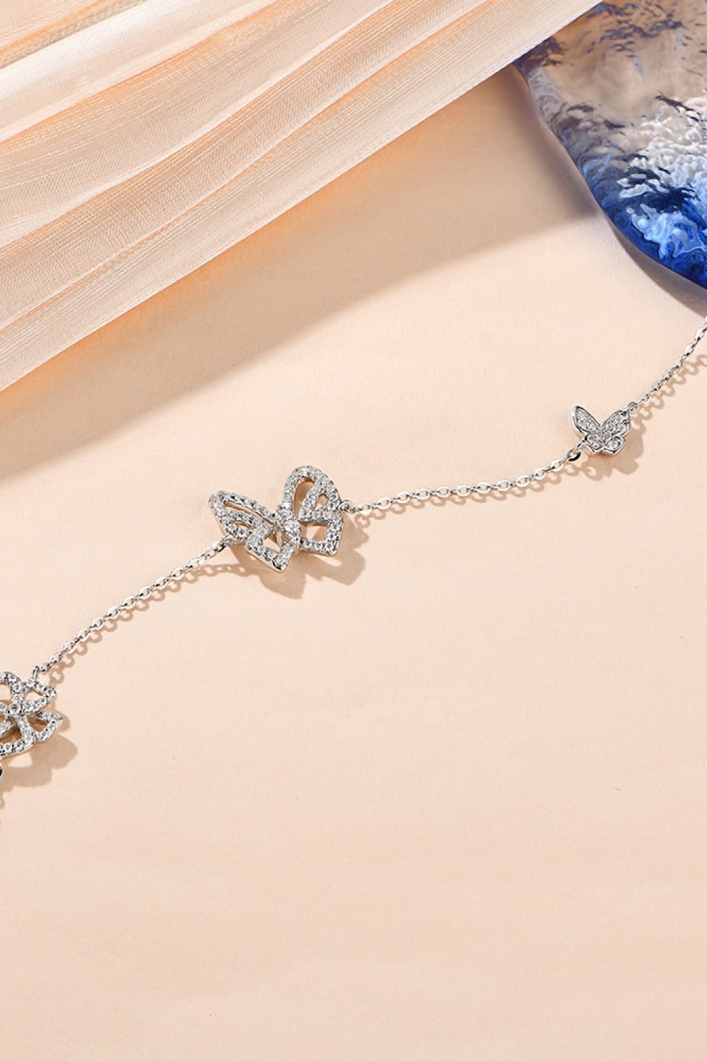 platinum plated 925 sterling silver moissanite butterfly bracelet