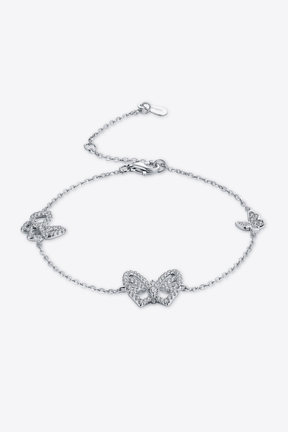 platinum plated moissanite butterfly bracelet