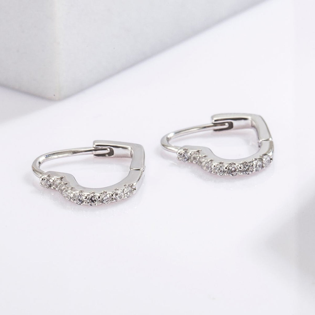 platinum plated silver heart shaped gemstone earrings