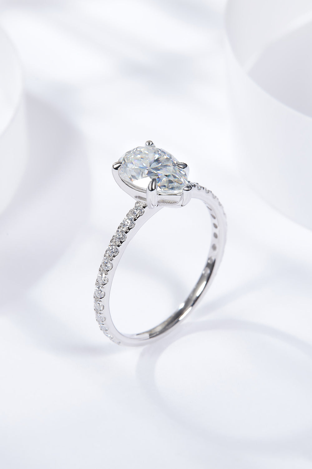 platinum plated silver teardrop cut diamond alternative ring
