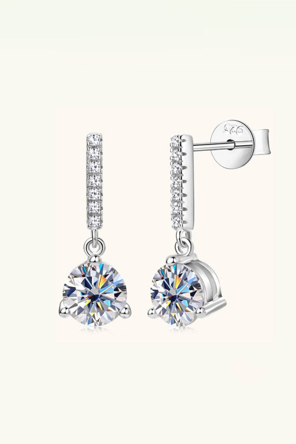 platinum plated sterling silver 2 carat diamond alternative women's drop earrings
