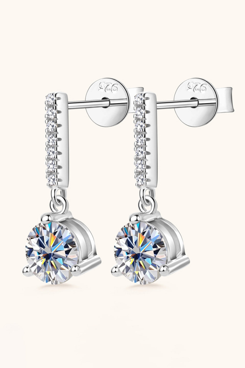 platinum plated sterling silver two carat moissanite drop earrings