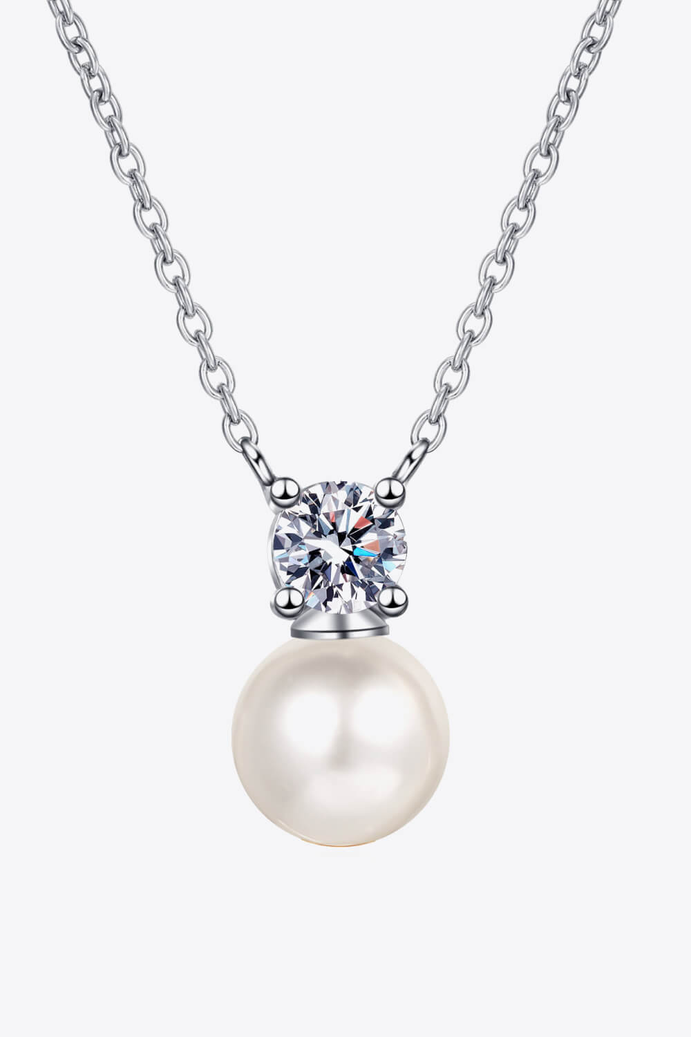 radiant anchor link silver pearl and moissanite drop necklace