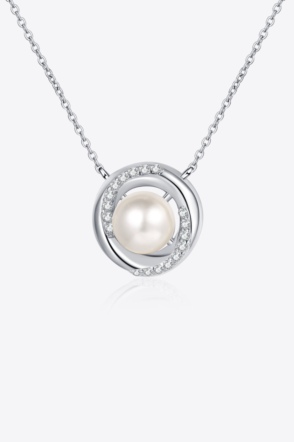 rhodium plated sterling silver moissanite pearl necklass