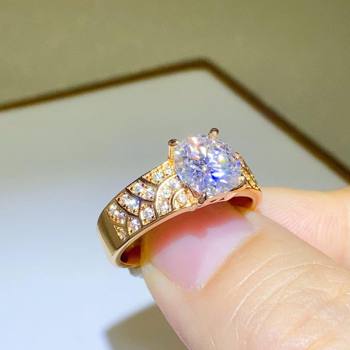 round brilliant cut 18k gold plated women's ring