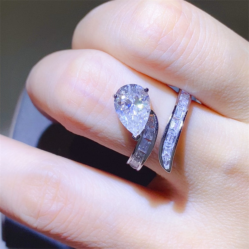 three carat moissanite silver twist bypass ring