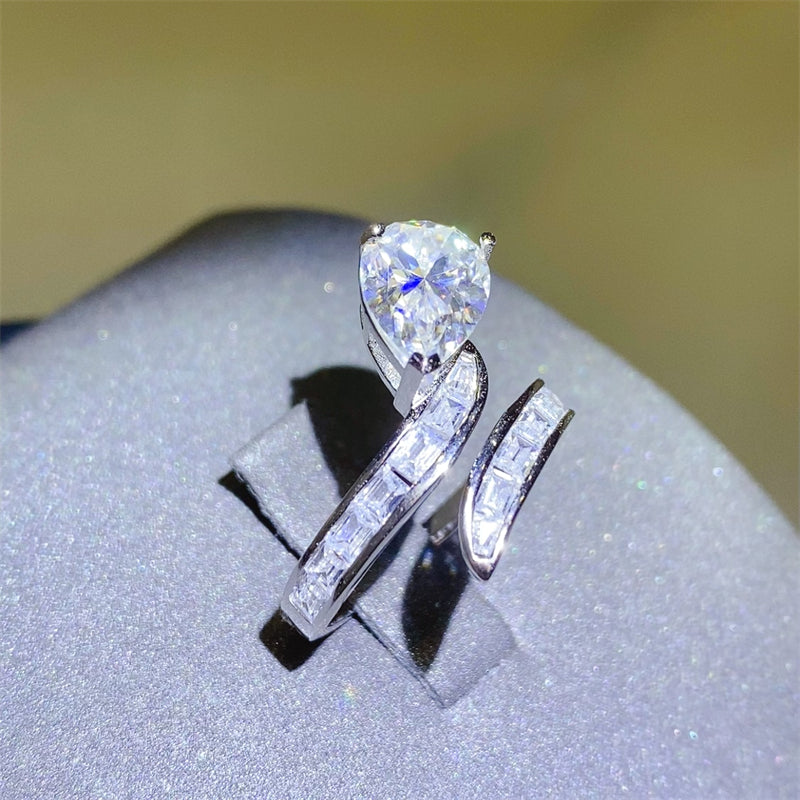 3 carat sidestone diamond alternative moissanite twist silver bypass ring