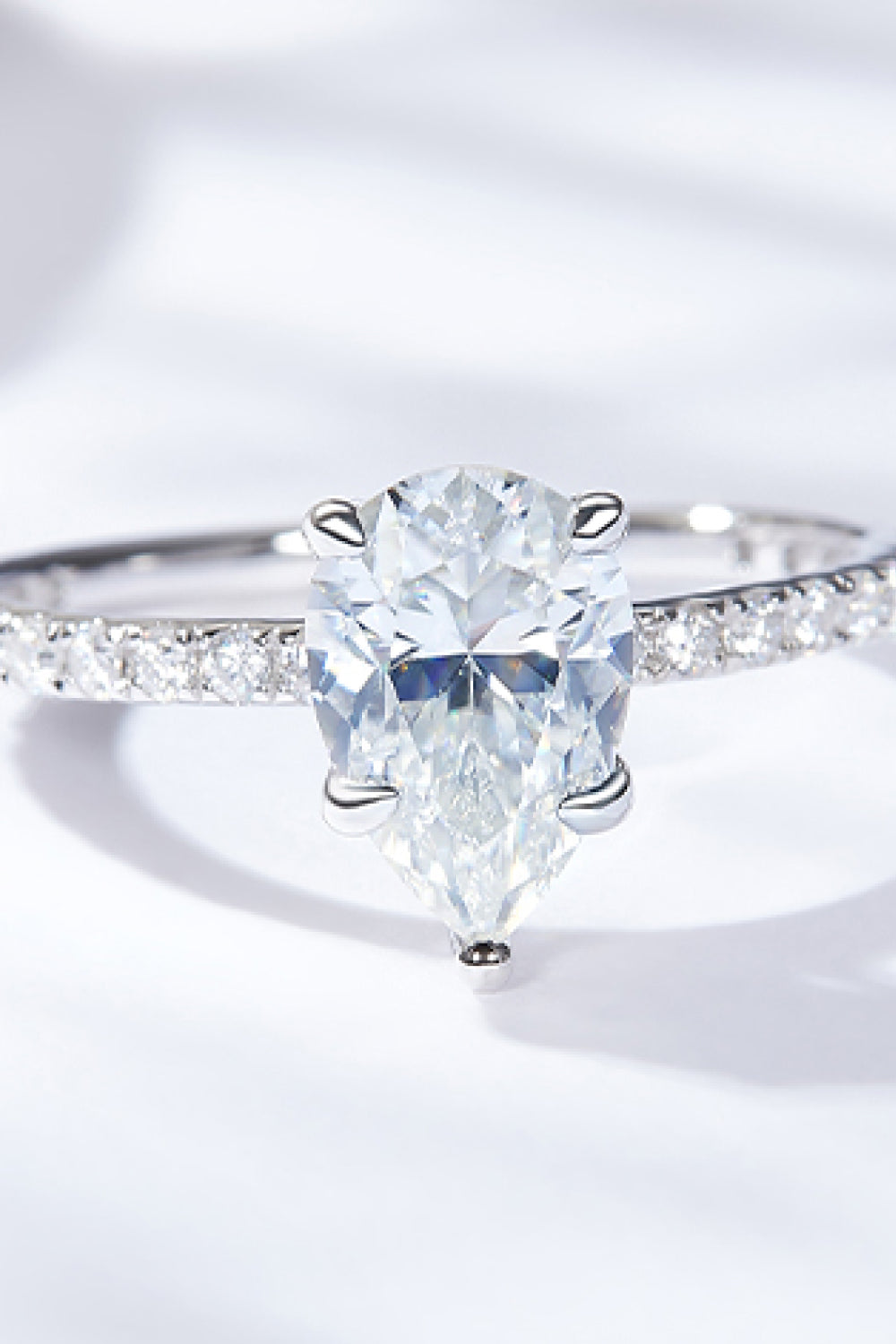 teardrop cut diamond alternative 1.8 carat moissanite platinum plated women's ring